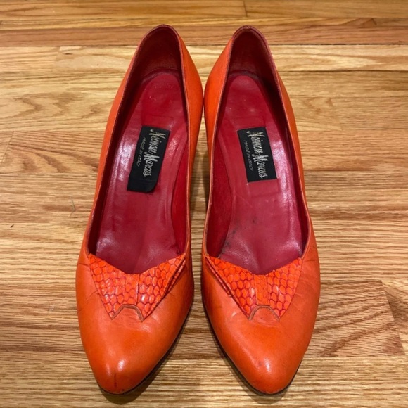Vintage Red Orange Leather Neiman Marcus Heels - Picture 2 of 4